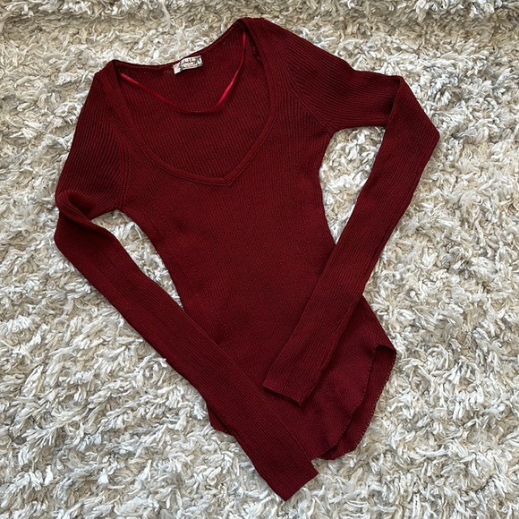 Free People Tops - Free People Passing Thru Long Sleeve Layering Top - Crimson